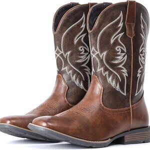 Cowboy Boots For Men Square Toe Western Boot Durable Retro Classic Embroidered